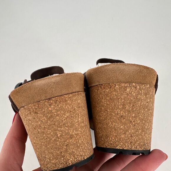 Papillio by Birkenstock Suede Fanny Wedge Clogs Roast Brown Size 39, US Size 9 - Picture 7 of 14